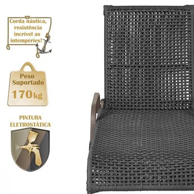 3 Espreguiçadeiras Catar 3 Mesas Garden Corda Náutica Trama Preto