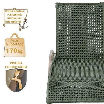 3 Espreguiçadeiras Catar 3 Mesas Garden Corda Náutica Trama Verde