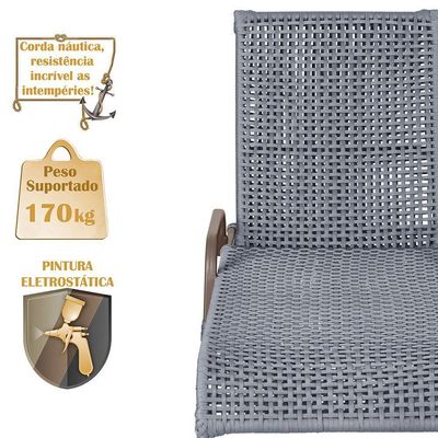 2 Espreguiçadeiras Catar 2 Mesas Garden Corda Náutica Trama Prata