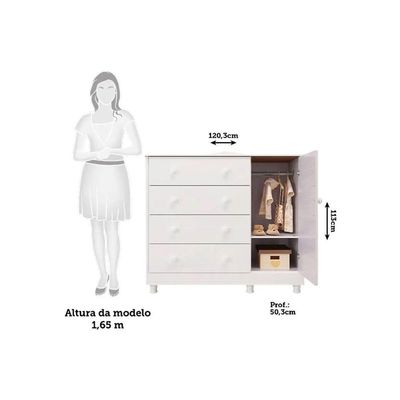 Cômoda Infantil Elô c/ 1 Porta e 4 Gavetas Branco/Amendoa - Peroba