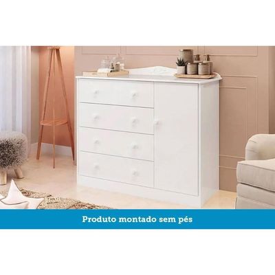 Cômoda Infantil Elô c/ 1 Porta e 4 Gavetas Branco/Amendoa - Peroba