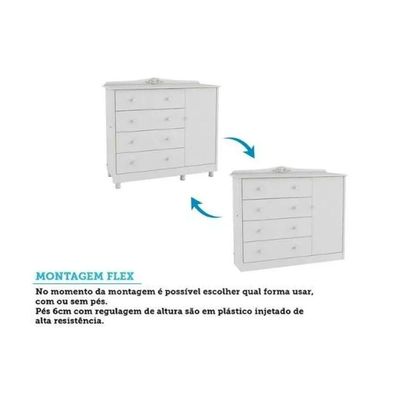 Cômoda Infantil Elô c/ 1 Porta e 4 Gavetas Branco/Amendoa - Peroba