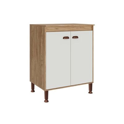 Balcão de Cozinha c/ Tampo Torino c/ 2 Portas 70cm Mel/Off White - Movelbento