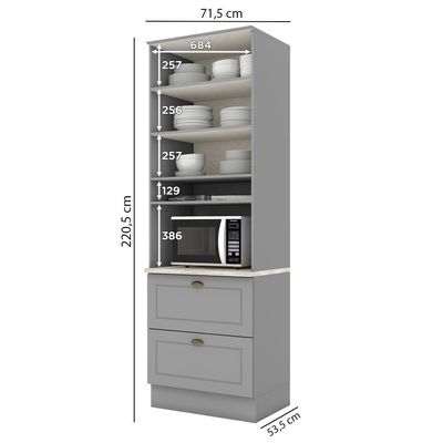 Torre Quente 2 Portas 2 Gav 72 Cm C350 Americana Cinza Calcare Henn