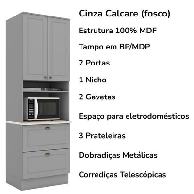 Torre Quente 2 Portas 2 Gav 72 Cm C350 Americana Cinza Calcare Henn