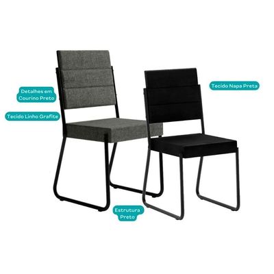 Kit 6 Cadeiras Sala Jantar 1736 6 Uni Pretografite Preto Carraro