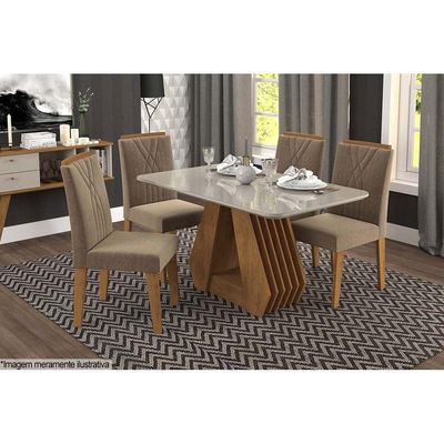 Mesa de Sala Jantar Ágata c/ Tampo Madeirado c/ Vidro 130x80cm Cinamomo/Off White - Cimol