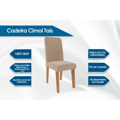 Cadeira Sala de Jantar Taís Kit 2 Un Nature/Linho Bege - Cimol