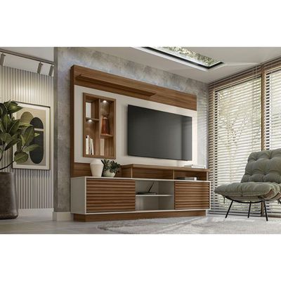 Home p/ TV até 60 Pol Eldorado c/ 2 Portas e 2 Prateleiras 181x200cm Nature/Off White - Linea Brasil
