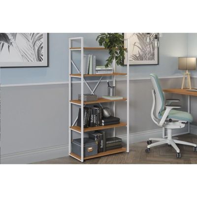 Estante p/ Sala Industrial Alta LI006 Aço c/ 5 Prateleiras 72x152cm Canela/Branco - Kappesberg