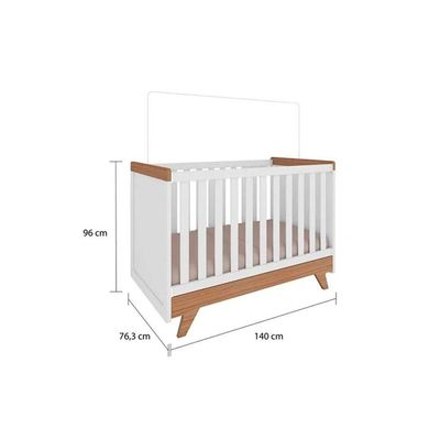 Berço Infantil Retrô 2 em 1 Branco/Amendoa - Peroba