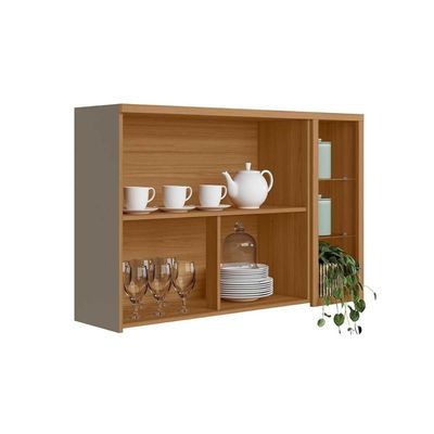 Armário Aéreo p/ Cozinha Allure c/ 2 Portas e 3 Nichos 120cm Jequitiba/Gris Fosco - Linea Brasil