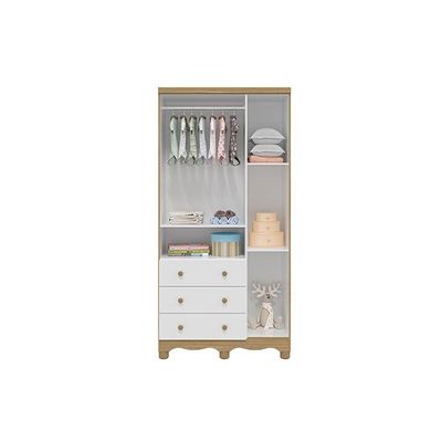 Guarda Roupa Infantil c/ 3 Portas (2 Cristal) e 3 Gavetas Uli Branco/Amendoa - Peroba