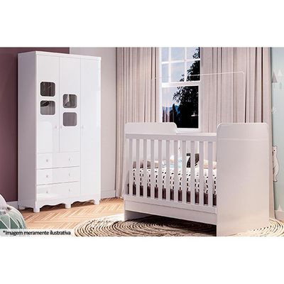 Guarda Roupa Infantil c/ 3 Portas (2 Cristal) e 3 Gavetas Uli Branco/Amendoa - Peroba