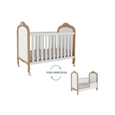 Berço Infantil Elô 2 em 1 Branco/Amendoa - Peroba