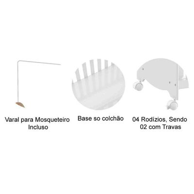 Berço Infantil Uli Branco/Amendoa - Peroba