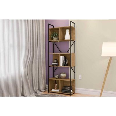 Estante p/ Sala Industrial Alta LI014 c/ 6 Nichos 72x202cm Canela/Branco - Kappesberg