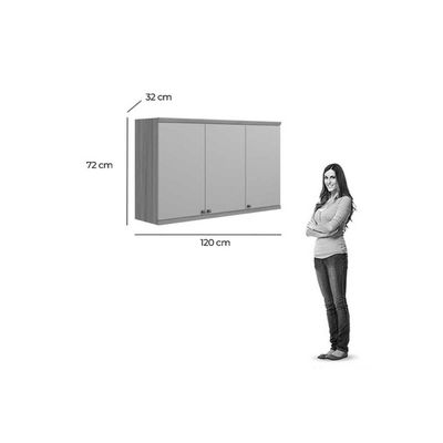 Armário Aéreo p/ Cozinha Selene c/ 3 Portas 120cm Jequitiba/Off White Fosco - Linea Brasil
