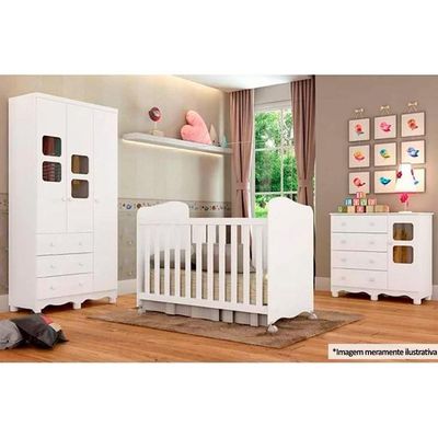 Cômoda Infantil Uli c/ 1 Porta Cristal e 4 Gavetas Branco/Amendoa - Peroba