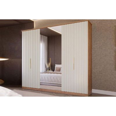 Guarda Roupa Casal 6 Portas ( 2 c/ Espelho) e 6 Gavetas La Belle Cinamomo/Off White - Panan