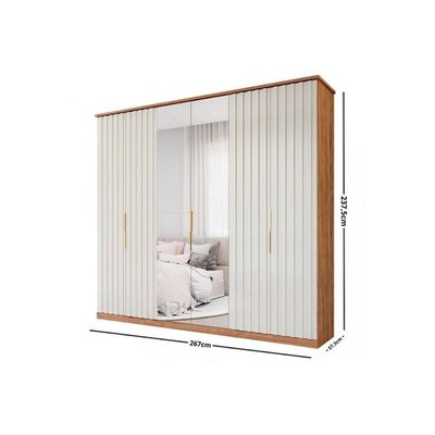 Guarda Roupa Casal 6 Portas ( 2 c/ Espelho) e 6 Gavetas La Belle Cinamomo/Off White - Panan