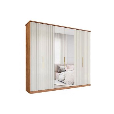 Guarda Roupa Casal 6 Portas ( 2 c/ Espelho) e 6 Gavetas La Belle Cinamomo/Off White - Panan