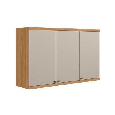 Armário Aéreo p/ Cozinha Selene c/ 3 Portas 120cm Jequitiba/Off White Fosco - Linea Brasil