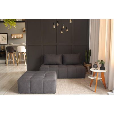 Sofá Modular 2 Lugares com Puff Soho Linho Grafite
