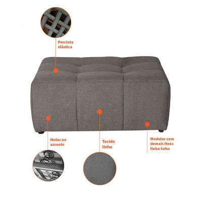 Sofá Modular 2 Lugares com Puff Soho Linho Grafite