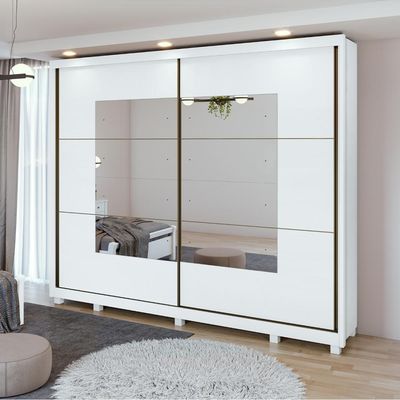 Guarda-Roupa Casal Toronto 2 Portas 6 Gavetas Com Espelho Branco