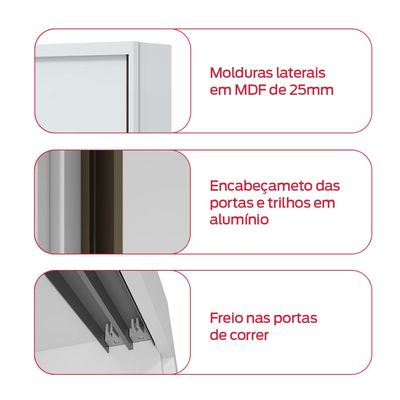 Guarda-Roupa Casal Toronto 2 Portas 6 Gavetas Com Espelho Branco