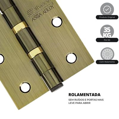 Dobradiça Para Porta Silvana 3.1/2 Com Rolamento 891 Embutir 35kg Colonial Com 3 Peças