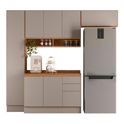 Cozinha Compacta Acacia 240cm Com 7 Portas 3 Gavetas Rodape Ipe/fendy