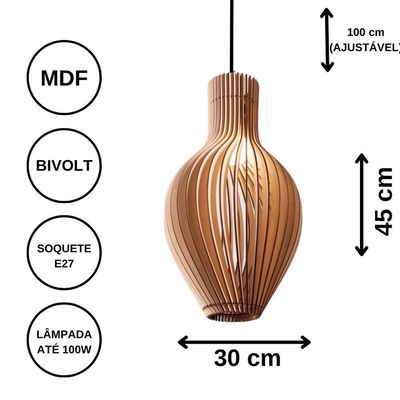 Luminária Teto Tipo Pendente Em Mdf Malvinas Completa Cor:mdf Cru