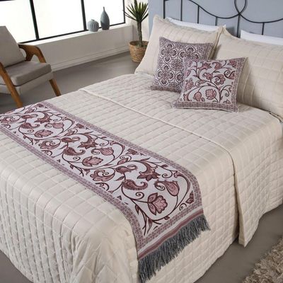 Kit Cobertor Peseira Grécia 5 Peças Queen 60% Algodão 40% Poliéster Jacquard Cor:vinho