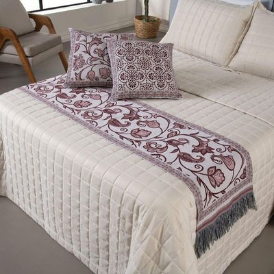 Kit Cobertor Peseira Grécia 5 Peças Queen 60% Algodão 40% Poliéster Jacquard Cor:vinho