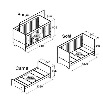 Berço Multifuncional 3x1 + Cômoda Ditália Bbi-51 Dm-240 Branco