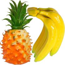 Kit 6 Abacaxi Tropical Maço Bananas Enfeite Fruta Em Isopor