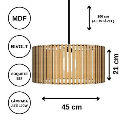 Luminária Pendente Berlim Modelo Ripado - Preta
