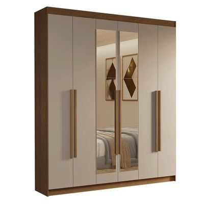 Guarda-roupa Casal 6 Portas Batentes Com Espelho Saturno Madesa Rustic/crema