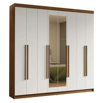 Guarda-roupa Casal 8 Portas Batentes Com Espelho Saturno Madesa Rustic/branco