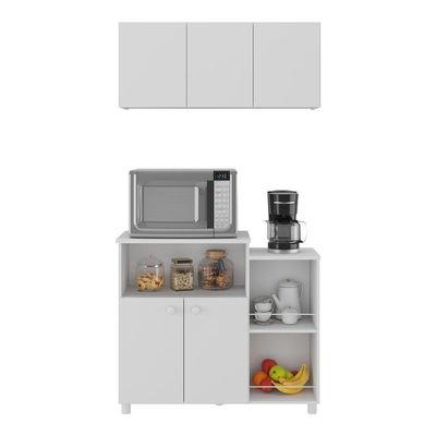 Kit Armário De Cozinha Aéreo 93cm Com Balcão Multiuso Fruteira Multimóveis Mp2283 Branco