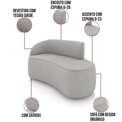 Sofá 2 Lugares Orgânico 140cm Morgan E 2 Poltronas Lua Suede Cinza D03 - D'rossi