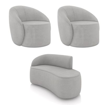 Sofá 2 Lugares Orgânico 140cm Morgan E 2 Poltronas Lua Suede Cinza D03 - D'rossi