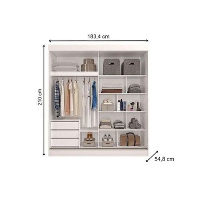 Guarda Roupa Casal 2 Portas de Correr (1 c/ Espelho) e 8 Gavetas Ilheus Branco - Panan