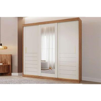 Guarda Roupa Casal 3 Portas de Correr (1 c/ Espelho) e 6 Gavetas Cecilia Cinamomo/Off White - Panan