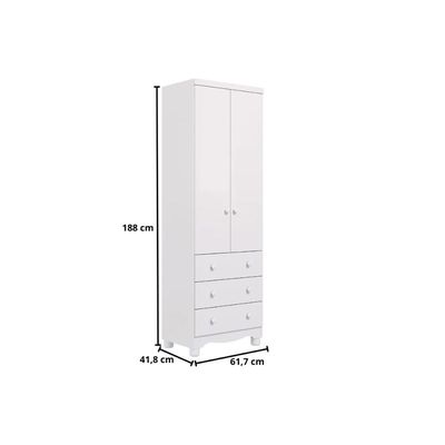 Guarda Roupa Infantil c/ 2 Portas e 3 Gavetas Júnior Branco - Peroba