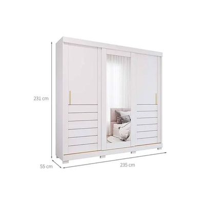 Guarda Roupa Casal 3 Portas de Correr (1 c/ Espelho) e 6 Gavetas c/ Pés Cecilia Cinamomo - Panan