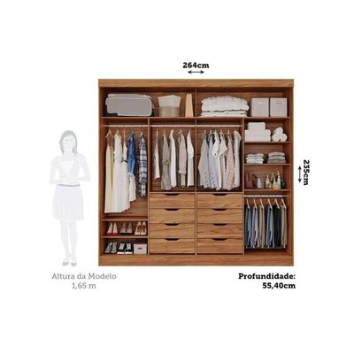 Guarda Roupa Casal 2 Portas de Correr (1 c/ Espelho) e 8 Gavetas Florença Cinamomo - Panan