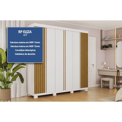 Guarda Roupa Casal 6 Portas (2 Ripadas) e 6 Gavetas Eliza Branco/Cinamomo - ACP